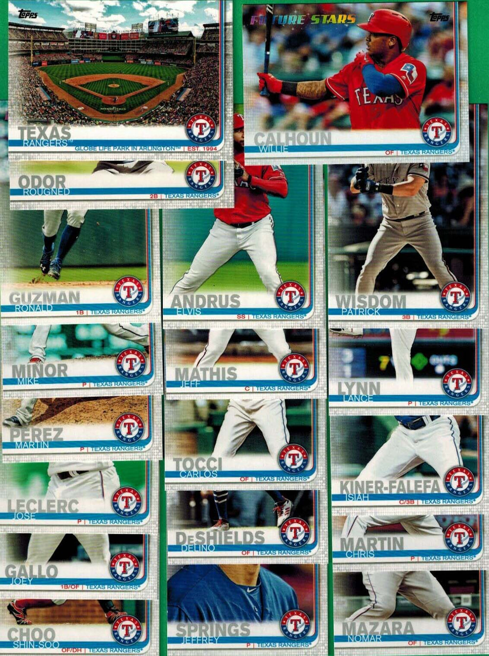 Texas Rangers 2019 Topps Complete Series One and Two Regular Issue 19 Card Team Set with Joey Gallo, Rougned Odor, Willie Calhoun Future Stars plus