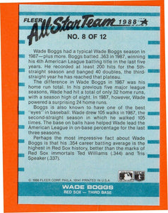 Wade Boggs 1988 Fleer All Star Team Series Mint Card #8