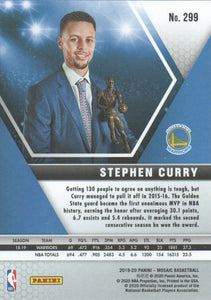 Stephen Curry 2019 2020 Panini Mosaic MVP Basketball Series Mint Card #299