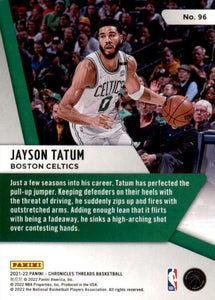 Jayson Tatum 2021 2022 Panini Chronicles Threads Series Mint BRONZE Parallel Card #96