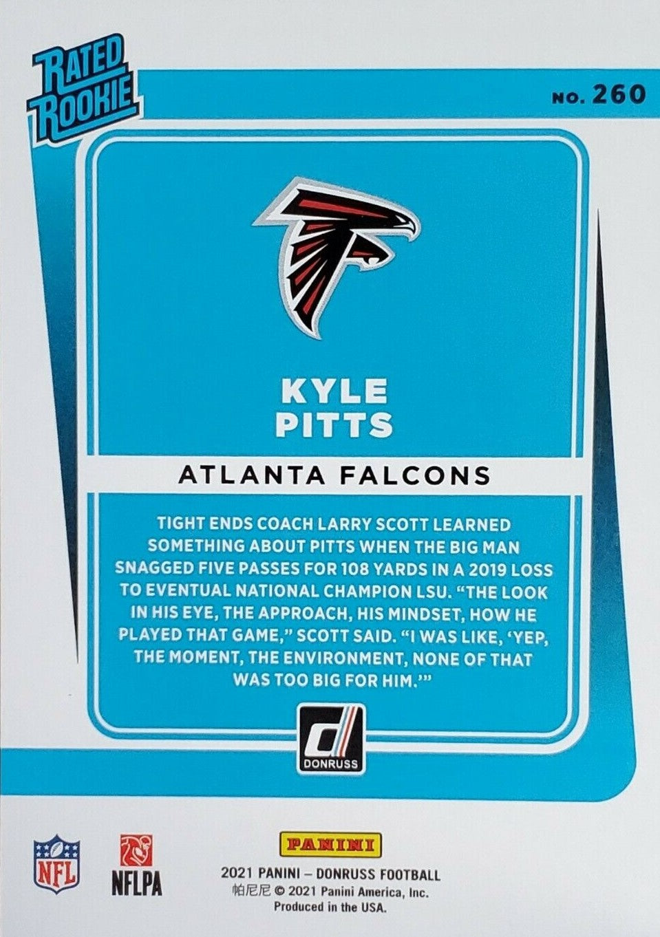 Kyle Pitts Atlanta Falcons Autographed 2021 Donruss Rookie