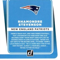 Rhamondre Stevenson 2021 Donruss Mint Rated Rookie Card #286 picturing Him in his Blue New England Patriots Jersey