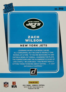 New York Jets 2021 Donruss Factory Sealed Team Set with a Rated Rookie Card of Zach Wilson #252 and Michael Carter PLUS