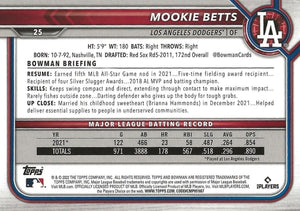 Los Angeles Dodgers 2022 Bowman (made by Topps) Series 9 Card Team Set with Mookie Betts Plus