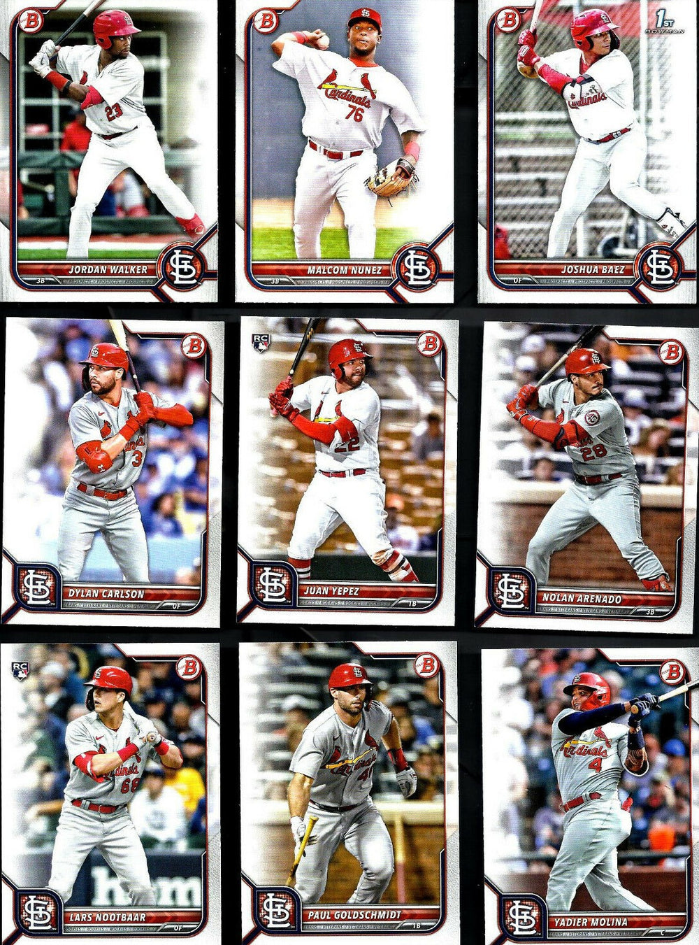 St. Louis Cardinals 2022 Bowman Series 9 Card Team Set made by Topps with Rookies and Prospects Plus