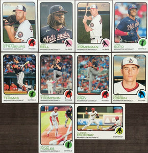 Washington Nationals 2022 Topps HERITAGE 10 Card Team Set with Strasburg, Soto and Rookie Cards Plus