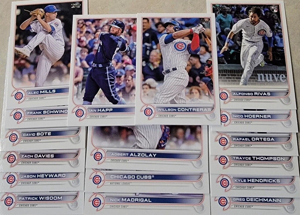 Chicago Cubs 2022 Topps Complete 17 Card Team Set Featuring Willson Contreras Plus Rookie Cards and Others