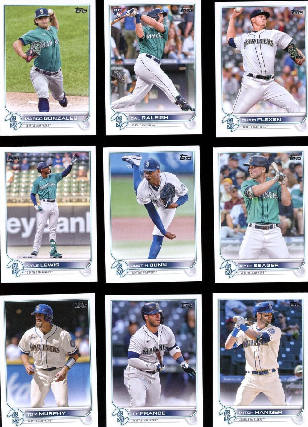 Seattle Mariners 2022 Topps Complete Mint Hand Collated 22 Card Team Set with Cal Raleigh Rookie Card #277 and Future Stars Plus