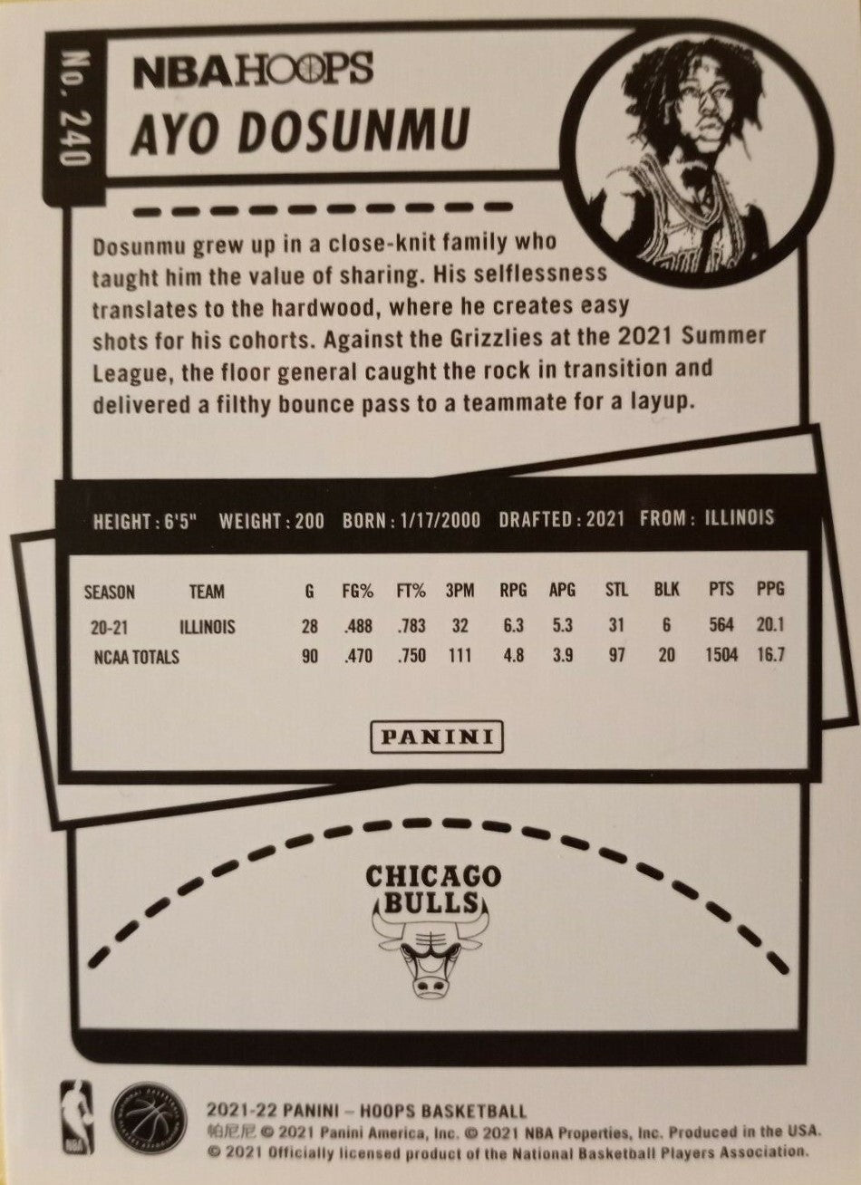 Ayo Dosunmu 2022-23 NBA Hoops Premium Set Silver E74 /199 #79 Chicago Bulls