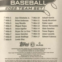 Miami Marlins 2022 Topps Factory Sealed 17 Card Team Set