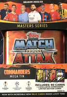 2022 2023 Topps UEFA Champions League Match Attax Soccer MEGA MASTERS SERIES 90 Card Tins with 4 EXCLUSIVE Limited Edition Cards
