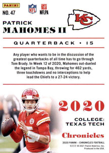 Patrick Mahomes II 2020 Panini Chronicles Series Mint Card #47