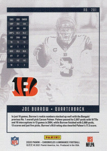 Joe Burrow 2020 Panini Chronicles Luminance Series Mint Rookie Card #201