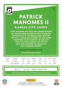 Patrick Mahomes II 2020 Donruss OPTIC Series Mint Card #1