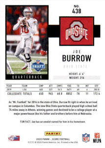 Joe Burrow 2020 Score Series Mint Rookie Card #438 in Ohio State Buckeyes College Jersey