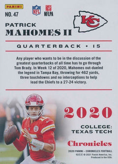 Patrick Mahomes Chronicles Pink - 2020 Panini Chronicles Football #47 Chiefs