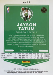 Jayson Tatum 2021 2022 Donruss Optic Basketball Series Mint Card #25