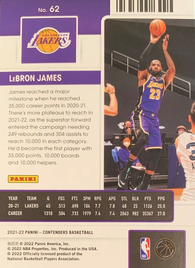 LeBron James 2021 2022 Panini Contenders Season Ticket Basketball