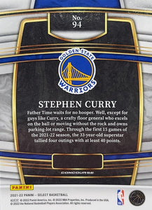 Stephen Curry 2021 2022 Panini Select Concourse Series Mint Card #94