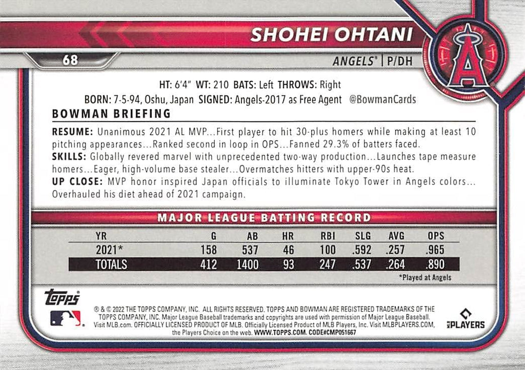 Shohei Ohtani 2022 Topps Baseball Series Mint Card #1 picturing him in