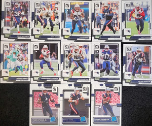 New England Patriots 2022 Donruss Factory Sealed Team Set with Mac Jones Plus Rated Rookie cards of Tyquan Thorton, Bailey Zappe and Pierre Strong Jr.