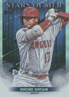 Shohei Ohtani 2022 Topps Stars of The MLB Mint Insert Card ##SMLB-24 picturing him in his Grey Los Angeles Angels Jersey
