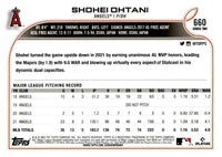 Shohei Ohtani 2022 Topps Baseball Series Mint Card #660 picturing him in his White Los Angeles Angels Jersey
