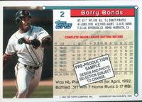 Barry Bonds 1994 Topps Pre-Production Promotional Sample Series Mint Card #2
