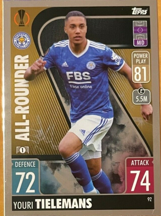 Youri Tielemans 2021 2022 Topps Match Attax All-Rounder Series Mint Card #92