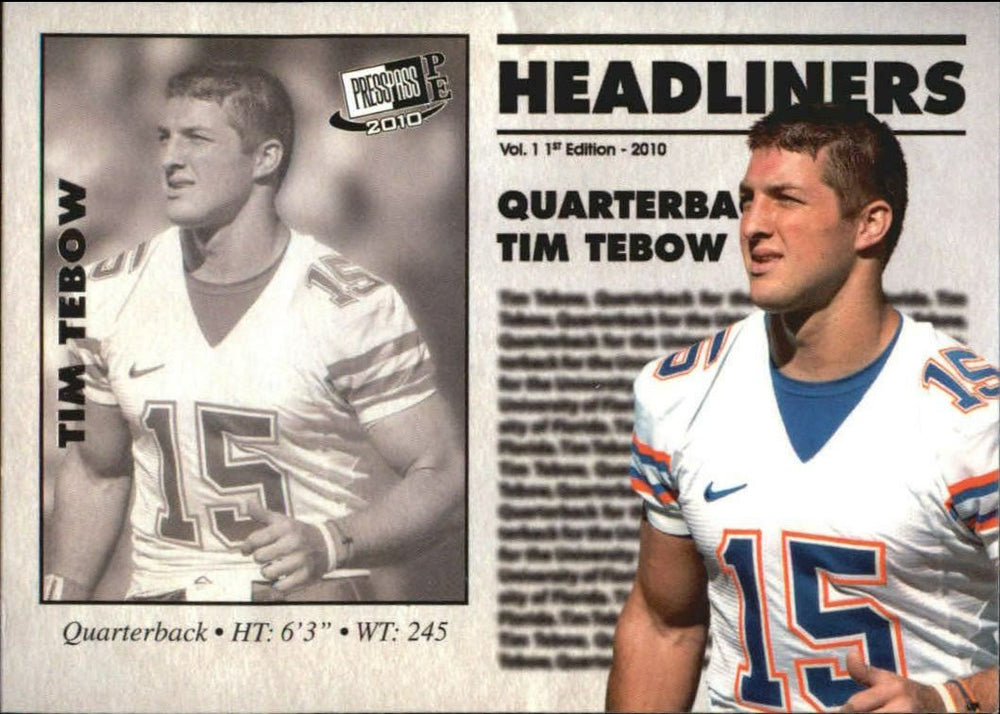 Tim Tebow 2010 Press Pass PE Headliners Series Mint Card #HL8