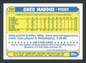 Greg Maddux 1987 Topps Traded Series Mint Rookie Card #70T