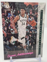 Giannis Antetokounmpo 2021 2022 Panini Chronicles Luminance Pink Parallel Series Mint Card #265
