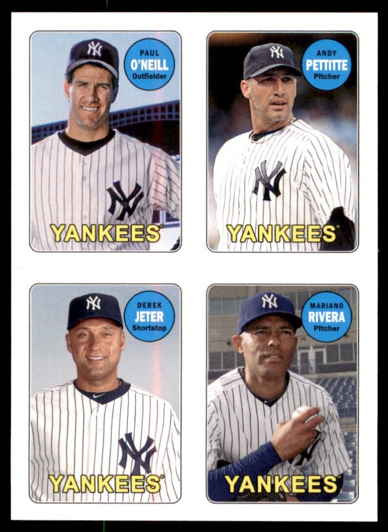 Derek Jeter 2013 Topps Archives 4 in 1 Mini Stickers Series Mint Card #69S-OPJR with O'Neill, Pettitte and Rivera