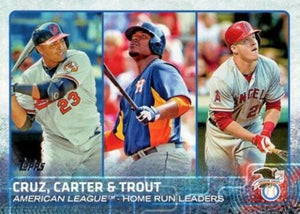 Mike Trout 2015 Topps Series Mint Card #285 with Nelson Cruz and Chris Carter