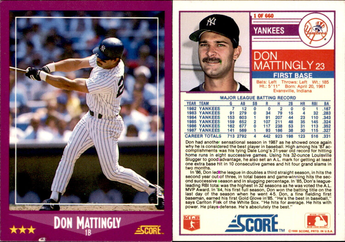 Don Mattingly 1988 Score Series Mint Card 1 The Strictly Mint Card