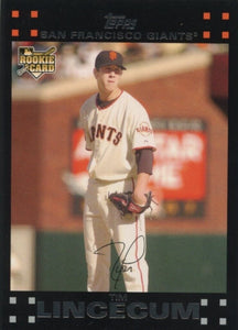 Tim Lincecum 2007 Topps Updates RED Lettering on Back Parallel Mint ROOKIE Card #UH158