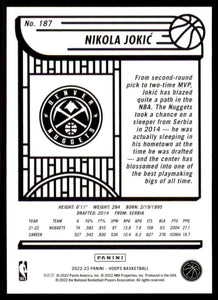 Nikola Jokic 2022 2023 Panini Hoops Series Mint Card #187