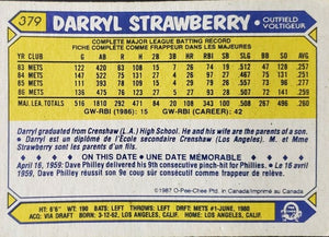 Darryl Strawberry 1987 O-Pee-Chee Series Mint Card #379