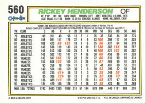 Rickey Henderson 1992 O-Pee-Chee Series Mint Card #560