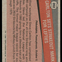 Steve Carlton 1981 Topps Record Breaker Series Mint Card #202