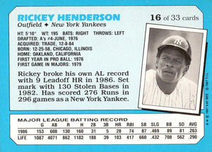 Rickey Henderson 1987 Topps Kay-Bee Superstars of Baseball Series Mint Card #16