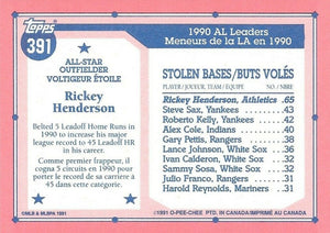 Rickey Henderson 1991 O-Pee-Chee All Star Series Mint Card #391