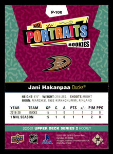 Jani Hakanpaa 2020 2021 Upper Deck UD Portraits Series Mint Rookie Card #P100