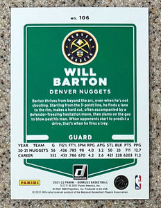 Will Barton 2021 2022 Panini Donruss Orange Lazer Series Mint Card #106