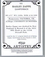 Bailey Zappe 2022 Sage Artistry Silver Series Mint Rookie Card #100
