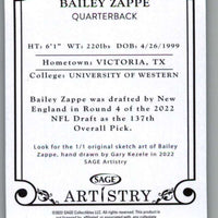 Bailey Zappe 2022 Sage Artistry Silver Series Mint Rookie Card #100