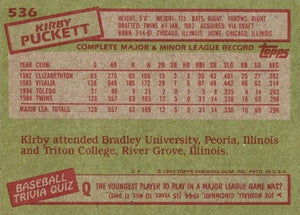 Kirby Puckett 1985 Topps Series Mint ROOKIE Card #536