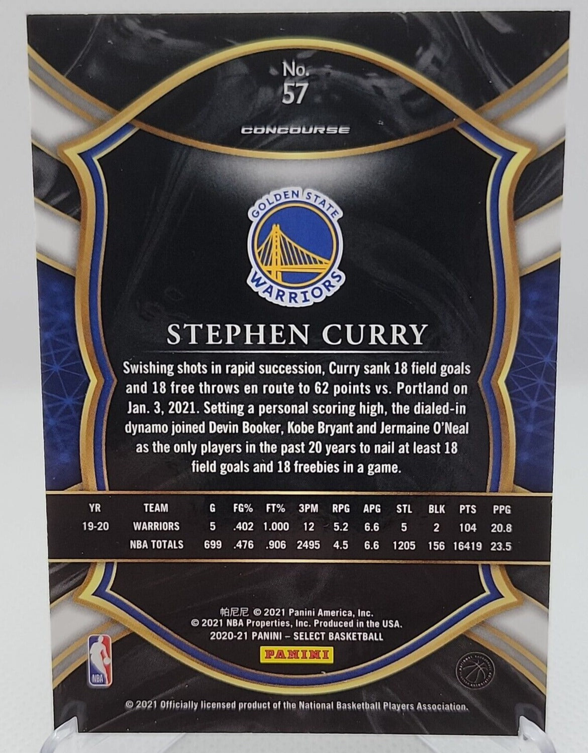Stephen Curry 2020 2021 Panini Select Concourse Blue Series Mint Card ...