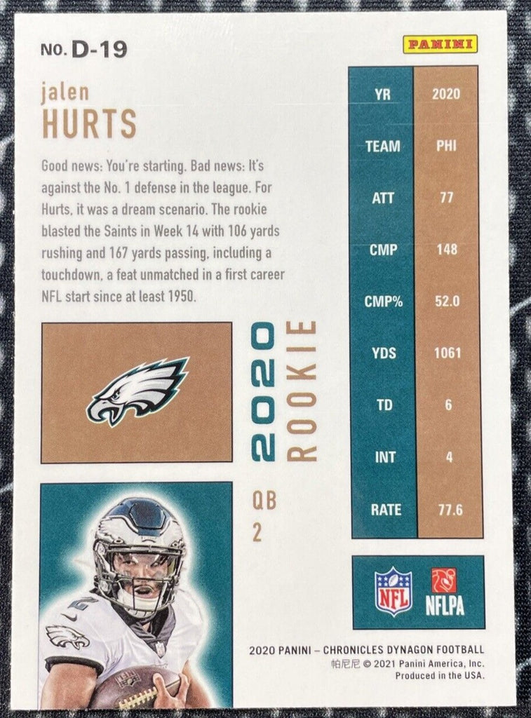 Jalen Hurts Philadelphia Eagles Autographed 2020 Panini Score Silver #457  Beckett Fanatics Witnessed Authenticated Rookie Card