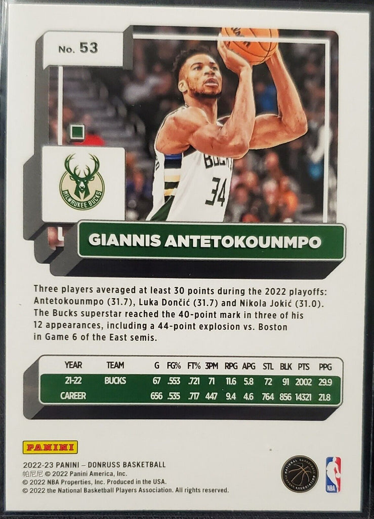 Giannis Antetokounmpo 2022 2023 Panini Donruss Green Laser Holo Series Mint  Card #53